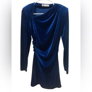 Zara Elegant Blue Velvet Dress